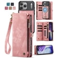 thumbnail image 1 of CaseMe Leather Case for iPhone 17 Pro,2 in 1 Detachable Wallet Case with 8-Card Holder Zipper Bills Slot,Magnetic Shockproof Flip Leather Cover Zipper Pocket Phone Cases,Pink,For iPhone 17 Pro, 1 of 11