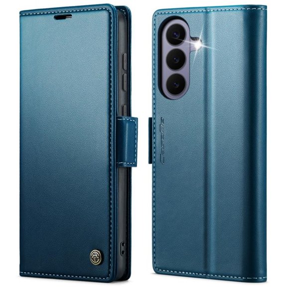 CaseMe Leather For Samsung Galaxy S26 FE 5G Wallet Case with RFID Blocking,Card Holder Magnetic Clasp Kickstand Folio Case,Blue,For Galaxy S26 FE 5G