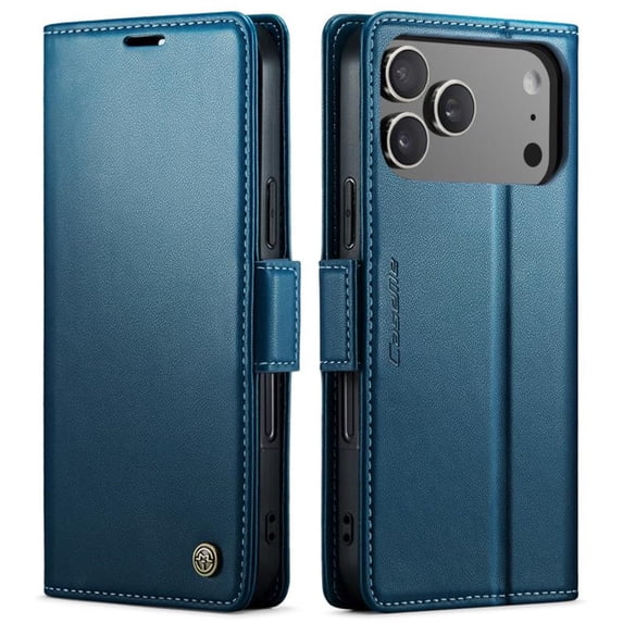 CaseMe Leather For iPhone 18 Pro Wallet Case with RFID Blocking, Card Holder Magnetic Clasp Kickstand Folio Case,Blue,For iPhone 18 Pro