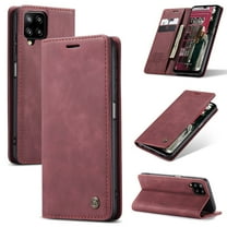 CaseMe Leather for Samsung Galaxy A12 Case, Flip Wallet Leather Case with Card Holder Magnetic Closure Shockproof Kickstand Protective Phone Cases Cover for Samsung Galaxy A12 6.5-inch,Wine Red