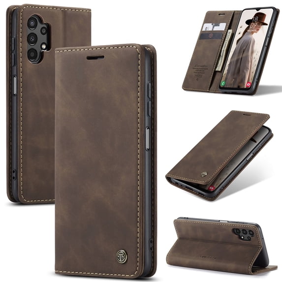 CaseMe Leather for Samsung Galaxy A13 4G Case, Flip Wallet Leather Case with Card Holder Magnetic Closure Shockproof Kickstand Protective Phone Cases Cover for Samsung Galaxy A13 4G 6.6-inch,Coffee
