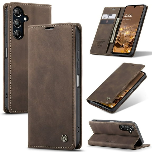 CaseMe Leather for Samsung Galaxy A16 5G Case, Flip Wallet Leather Case with Card Holder Magnetic Closure Shockproof Kickstand Protective Phone Cases Cover for Samsung Galaxy A16 5G 6.8-inch,Coffee