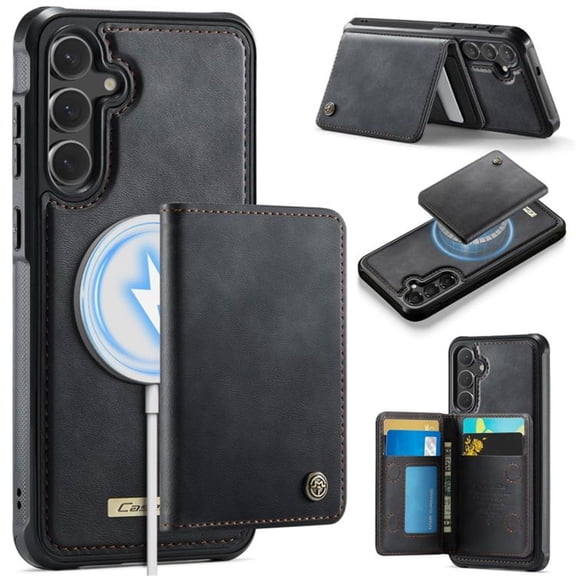 CaseMe Leather For Samsung Galaxy A17 Case【RFID Blocking】 2 In 1 Detachable Leather Wallet Magnetic Flip Cover Multi-Card Slots Case,Black,For Galaxy A17