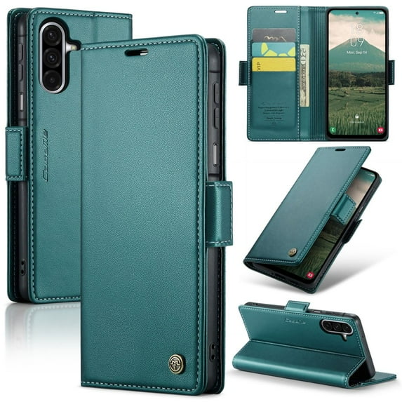CaseMe Leather For Samsung Galaxy A17 Wallet Case with RFID Blocking, For Samsung Galaxy A17 Case Wallet for Women Men Card Holder Magnetic Clasp Kickstand Folio Case,Green,For Galaxy A17