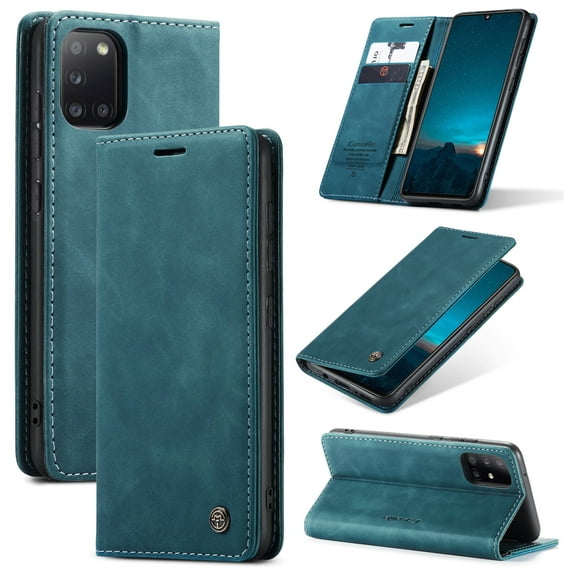 CaseMe Leather for Samsung Galaxy A31 Case, Flip Wallet Leather Case with Card Holder Magnetic Closure Shockproof Kickstand Protective Phone Cases Cover for Samsung Galaxy A31 6.4-inch,Blue