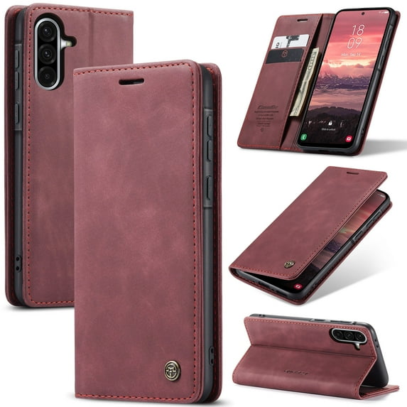 CaseMe Leather for Samsung Galaxy A36 5G Case, Flip Wallet Leather Case with Card Holder Magnetic Closure Shockproof Kickstand Protective Phone Cases Cover for Samsung Galaxy A36 5G 6.5-inch,Wine Red