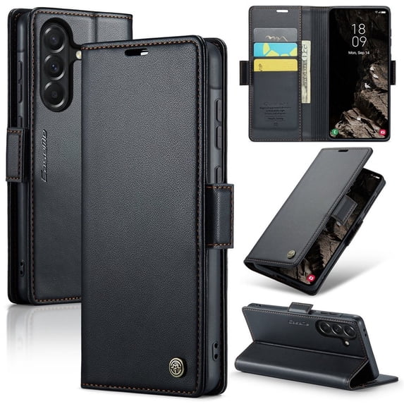 CaseMe Leather For Samsung Galaxy A57 5G Wallet Case with RFID Blocking, For Samsung Galaxy A57 5G Case Wallet for Women Men Card Holder Magnetic Clasp Kickstand Folio Case,Black,For Galaxy A57 5G