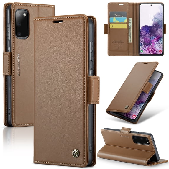 CaseMe Leather For Samsung Galaxy S20 5G Wallet Case with RFID Blocking, For Samsung Galaxy S20 5G Case Wallet for Women Men Card Holder Magnetic Clasp Kickstand Folio Case,Brown,For Galaxy S20(5G)