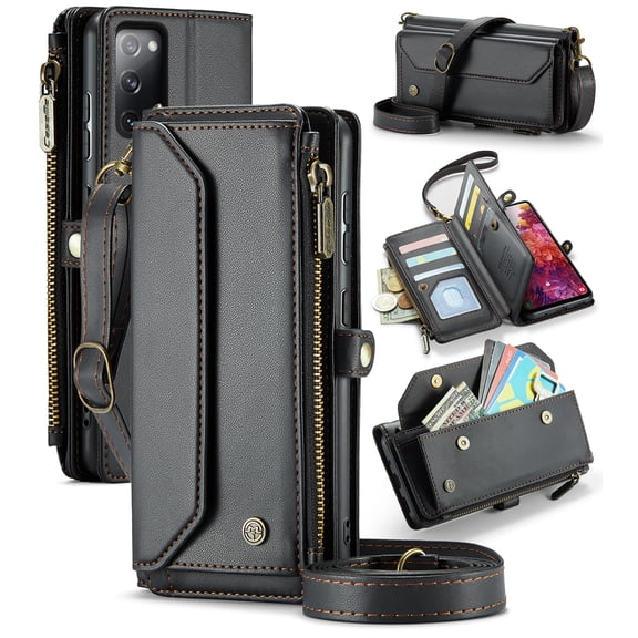 CaseMe Leather for Samsung Galaxy S20 FE Case Wallet【RFID Blocking】with 10-Card Holder Zipper Bills Slot, Soft PU Leather Magnetic Shoulder Wrist Strap for Samsung Galaxy S20 FE Wallet Case Women