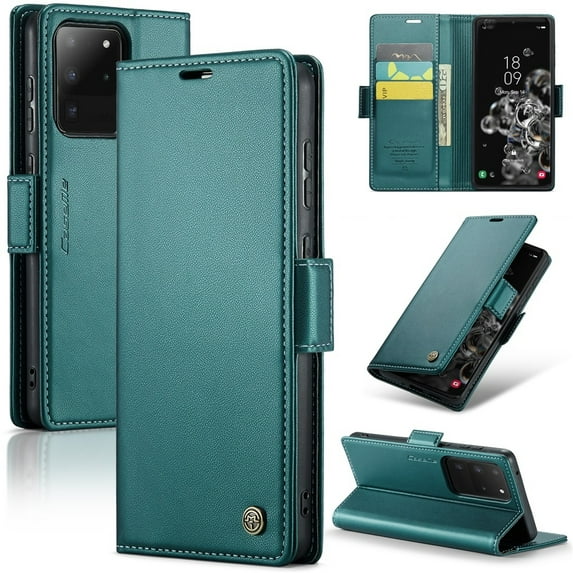 CaseMe Leather For Samsung Galaxy S20 Ultra 5G Wallet Case with RFID Blocking, For Samsung Galaxy S20 Ultra 5G Case Wallet for Women Men Card Holder Magnetic Clasp Kickstand Folio Case,Green