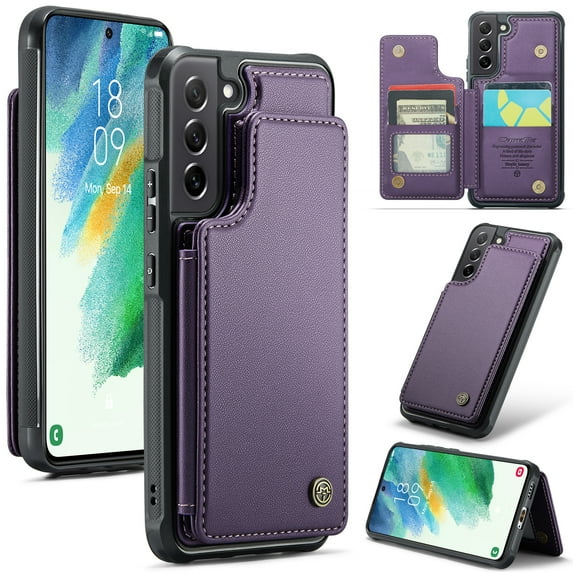 CaseMe Leather for Samsung Galaxy S21 FE Case with Card Holder, Wallet Case for Women Men with RFID Blocking, Durable Leather Kickstand Magnetic Clasp Shockproof Phone Case for Samsung Galaxy S21 FE