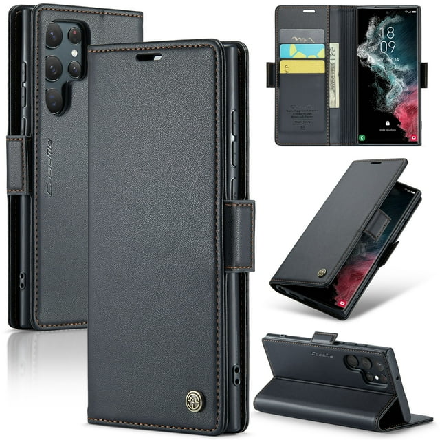 CaseMe Leather For Samsung Galaxy S22Ultra Wallet Case with RFID Blocking, For Samsung S22Ultra Case Wallet for Women Men Card Holder Magnetic Clasp Kickstand Folio Case for Samsung Galaxy S22Ultra