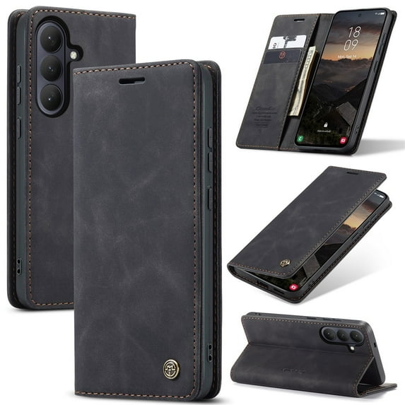 CaseMe Leather for Samsung Galaxy S26+ 5G Case, Flip Wallet Leather Case with Card Holder Magnetic Closure Shockproof Kickstand Protective Phone Cases Cover for Samsung Galaxy S26+ 5G 6.7",Black