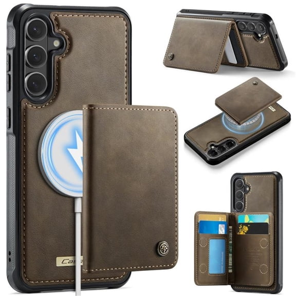 CaseMe Leather For Samsung Galaxy S26+ 5G Case【RFID Blocking】 2 In 1 Detachable Leather Wallet Magnetic Flip Cover Multi-Card Slots Case,Coffee,For Galaxy S26+ (5G)