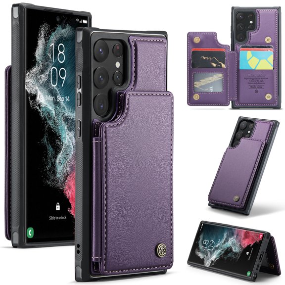 CaseMe Leather for Samsung S22 Ultra Case with Card Holder, Wallet Case for Women Men with RFID Blocking, Durable Leather Kickstand Magnetic Clasp Shockproof Phone Case for Samsung Galaxy S22 Ultra