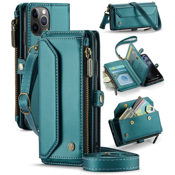 CaseMe Leather for iPhone 11 Pro 5.8-inch Case Wallet【RFID Blocking】with 7-Card Holder Zipper Bills Slot, Soft PU Leather Magnetic Shoulder Wrist Strap for iPhone 11 Pro 5.8-inch Wallet Case Women