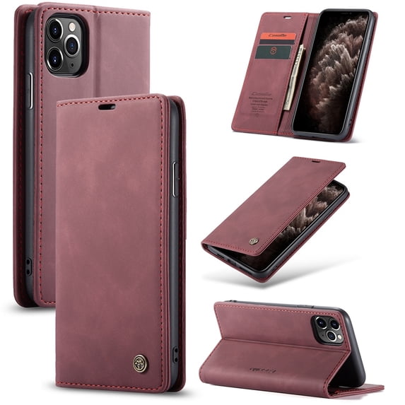 CaseMe Leather for iPhone 11 Pro Max Case, Flip Wallet Leather Case with Card Holder Magnetic Closure Shockproof Kickstand Protective Phone Cases Cover for iPhone 11 Pro Max,Wine Red