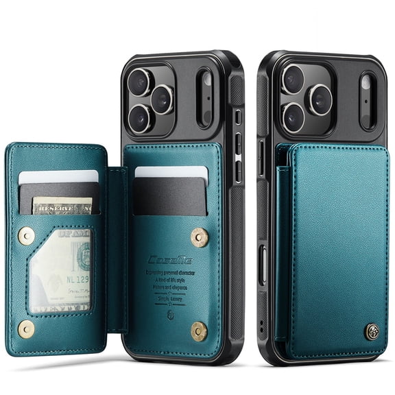 CaseMe Leather for iPhone 17 Pro Case with Card Holder, Wallet Case for Women Men with RFID Blocking, Durable Leather Kickstand Magnetic Clasp Shockproof Phone Case for iPhone 17 Pro 6.3-inch,Green