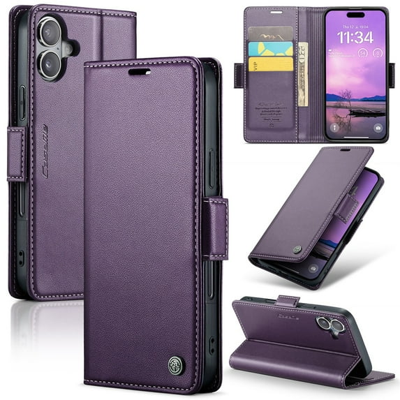 CaseMe Leather For iPhone 17 Wallet Case with RFID Blocking, For iPhone 17 Case Wallet for Women Men Card Holder Magnetic Clasp Kickstand Folio Case for iPhone 17,Purple,For iPhone 17
