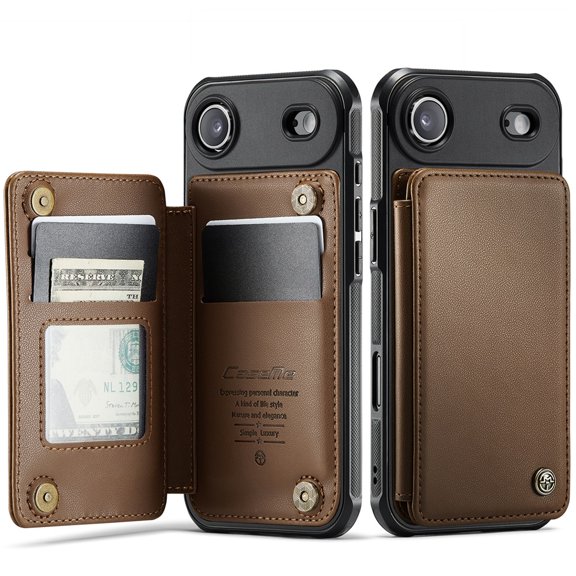 CaseMe Leather for iPhone Air Case with Card Holder, Wallet Case for Women Men with RFID Blocking, Durable Leather Kickstand Magnetic Clasp Shockproof Phone Case for iPhone Air 6.5-inch,Brown