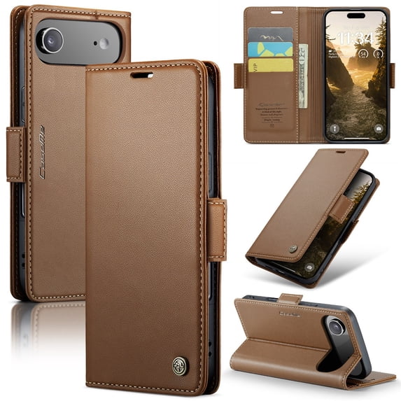 CaseMe Leather For iPhone Air Wallet Case with RFID Blocking, For iPhone Air Case Wallet for Women Men Card Holder Magnetic Clasp Kickstand Folio Case for iPhone Air,Brown,For iPhone Air