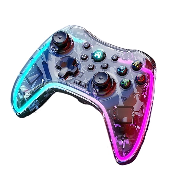 Casecaca Clear Wireless Game Controller for Switch/Lite/OLED/Tesla/PC/PS/TV/Cellphone, with Adjustable RGB LED, Support Vibration, Wake-up, Turbo, Programmable Function