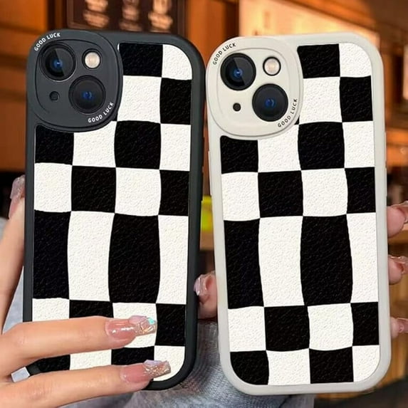 Casechics Compatible with iPhone Case,Aesthetic Design Retro Classic Grids Plaid Checkered Checkerboard Camera Lens Protection Soft Shockproof Cover Phone Case (White,iPhone 14)