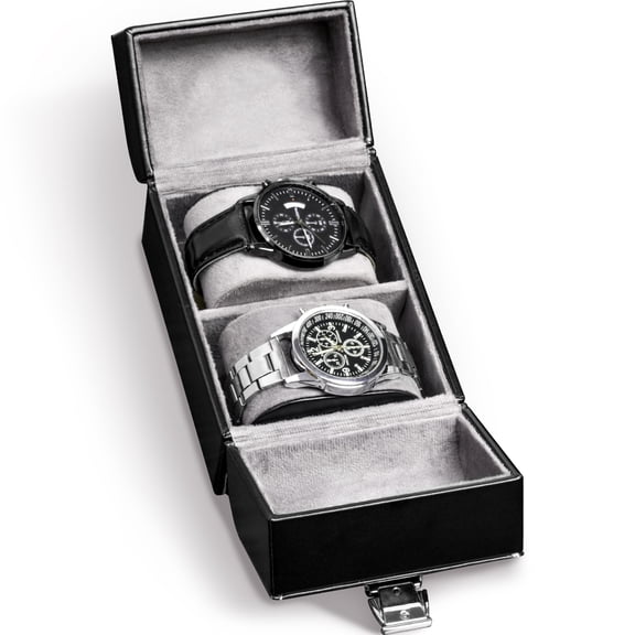 Casegrace 2-Slot Double-Door Watch Storage Box, Side Hidden Drawer for Rings, Earrings, Men Gift Organizer Case for Watch & Jewelry