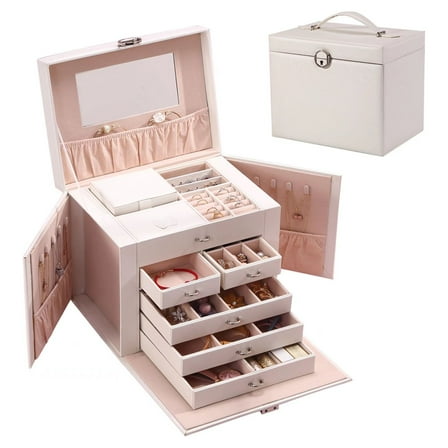 Casegrace 2-in-1 Large Jewelry Box with Mini Portable Organizer Case for Women Girls Earrings Necklace Jewelry Storage