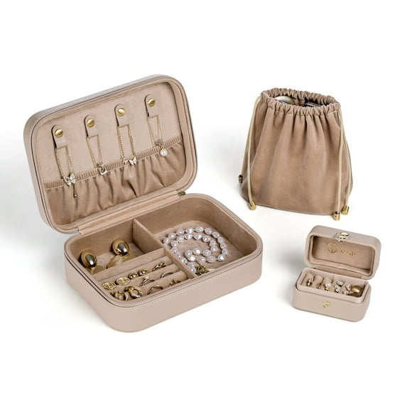 Casegrace 3 IN 1 Jewelry Box for Women Girls with Small Travel Case, Portable Jewelry Makeup Storage Bag, Necklace Ring Earrings Organizer, Gift Idea