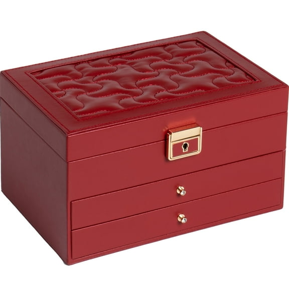 Casegrace 3 Layer Large Jewelry Storage Box, 2 Drawers Jewelry Organizer Case with Gray Velvet, Lockable Jewellery Holder Display for Earring Rings Necklace Bracelet Watch, Women Girls Kid Gifts