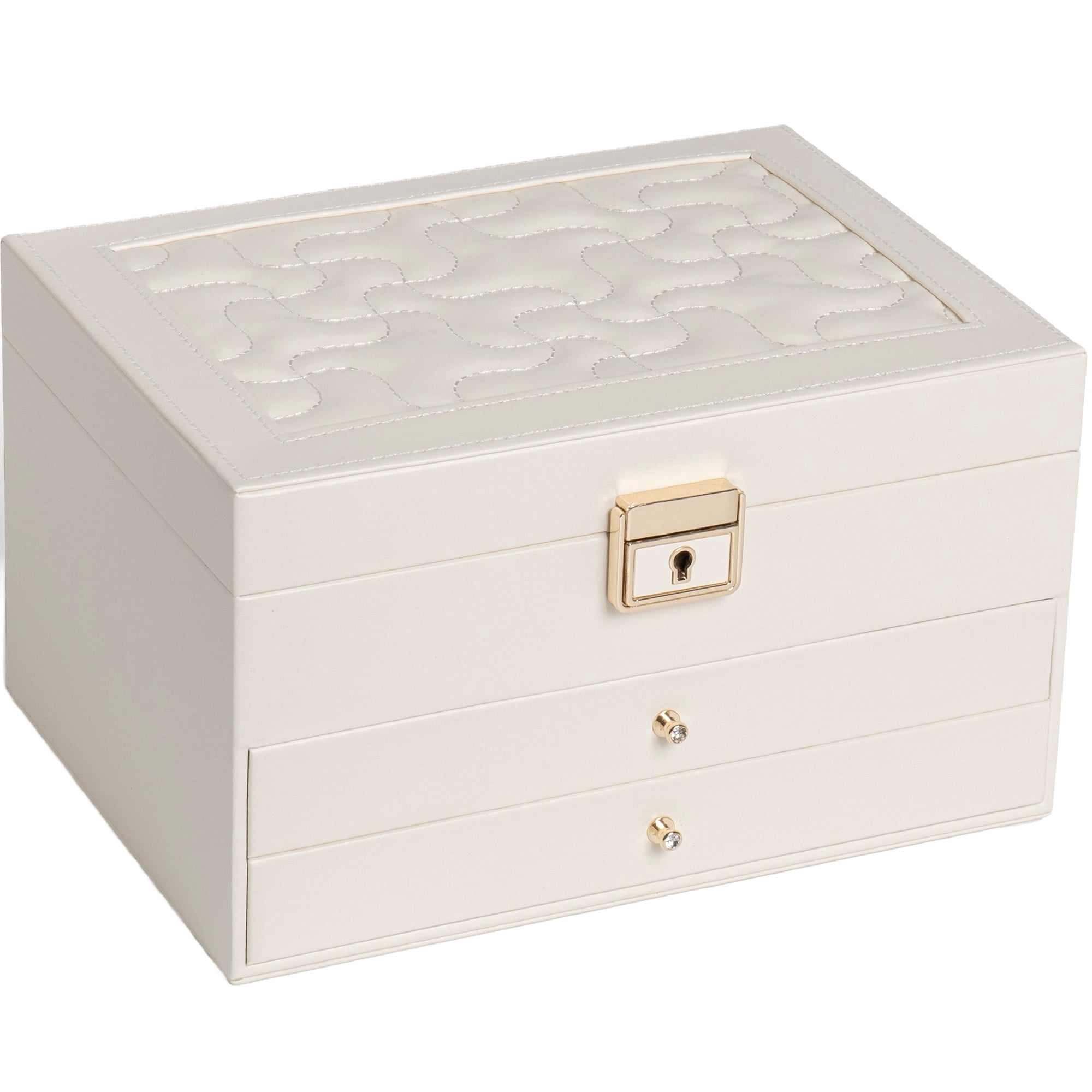 Casegrace 3 Layer Large Jewelry Storage Box, 2 Drawers Jewelry Organizer Case with Gray Velvet, Lockable Jewellery Holder Display for Earring Rings Necklace Bracelet Watch, Women Girls Kid Gifts