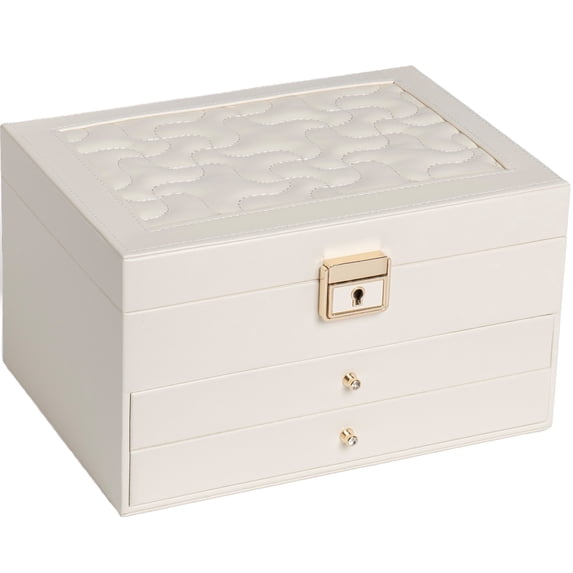 Casegrace 3 Layer Large Jewelry Storage Box, 2 Drawers Jewelry Organizer Case with Gray Velvet, Lockable Jewellery Holder Display for Earring Rings Necklace Bracelet Watch, Women Girls Kid Gifts