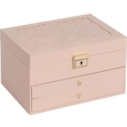 CASEGRACE 3 Layer Large Jewelry Storage Box, 2 Drawers Jewelry Organizer Case with Gray Velvet, Lockable Jewellery Holder Display for Earring Rings Necklace Bracelet Watch, Women Girls Kid Gifts