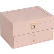 3 Layer Large Jewelry Storage Box, 2 Drawers Jewelry Organizer Case with Gray Velvet, Lockable Jewellery Holder Display for Earring Rings Necklace Bracelet Watc