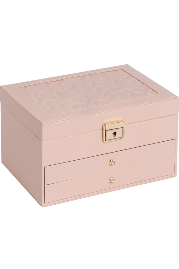 3 Layer Large Jewelry Storage Box, 2 Drawers Jewelry Organizer Case with Gray Velvet, Lockable Jewellery Holder Display for Earring Rings Necklace Bracelet Watch, Women Girls Kid Gifts