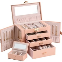 Casegrace 4-Tier Huge Jewelry Organizer with Small Jewelry Case, Built-in Large Mirror Case, 2 Side-door Necklace Display Holder, 3 Drawers Storage Jewelry Box for Earrings, Rings, Bracelets, Watches