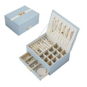 Casegrace Bow-shaped PU Leather Jewelry Box Women Girls Jewellery Gift Case Large Double Drawer Storage Earrings Rings Makeup Organizer Boxes