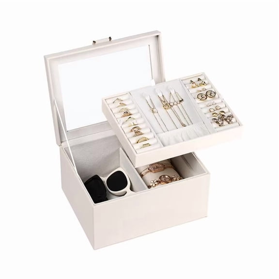 Casegrace Clear Flip Jewelry Box With Detachable Tray, Doule-Layer Storage Case, Mirror/Necklace Hook Double Panel, Jewelry Organizer for Rings, Earrings, Necklaces, Sunglasses, Bracelet