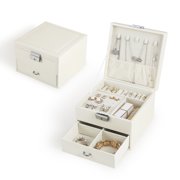 Casegrace Double Layer Jewelry Storage Box for Women Girl Earrings Ring Necklace Display Drawer Organizer Leather Jewellery Gift Case With Key