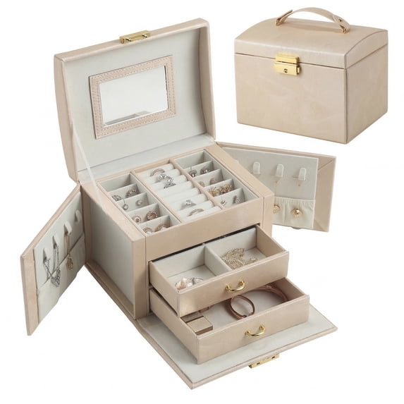 Casegrace Large Jewelry Box Organizer Girls PU Leather Drawer Boxes Earrings Ring Necklace Storage Case