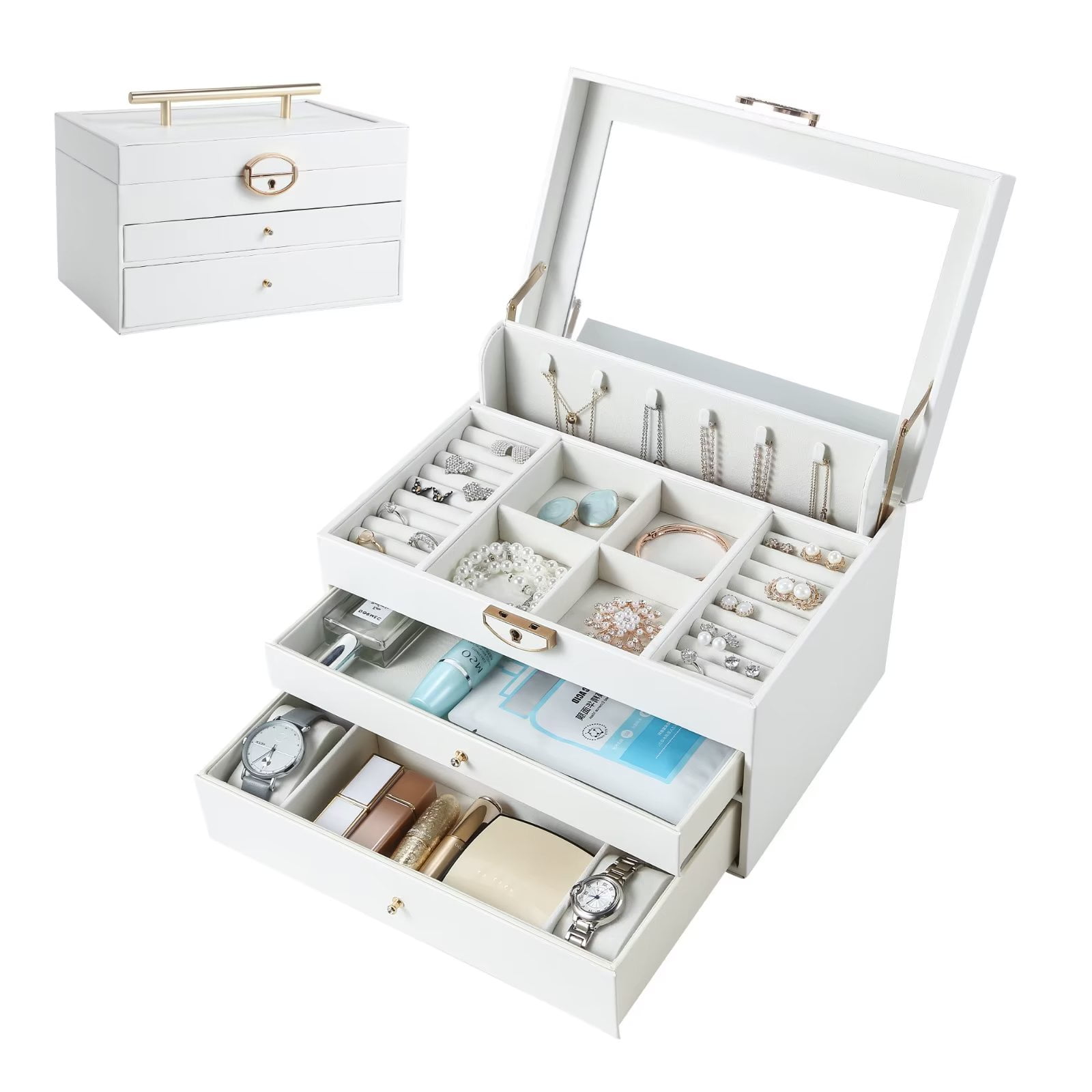 Casegrace Large Jewelry Box, Three Layer Drawers Organizer for