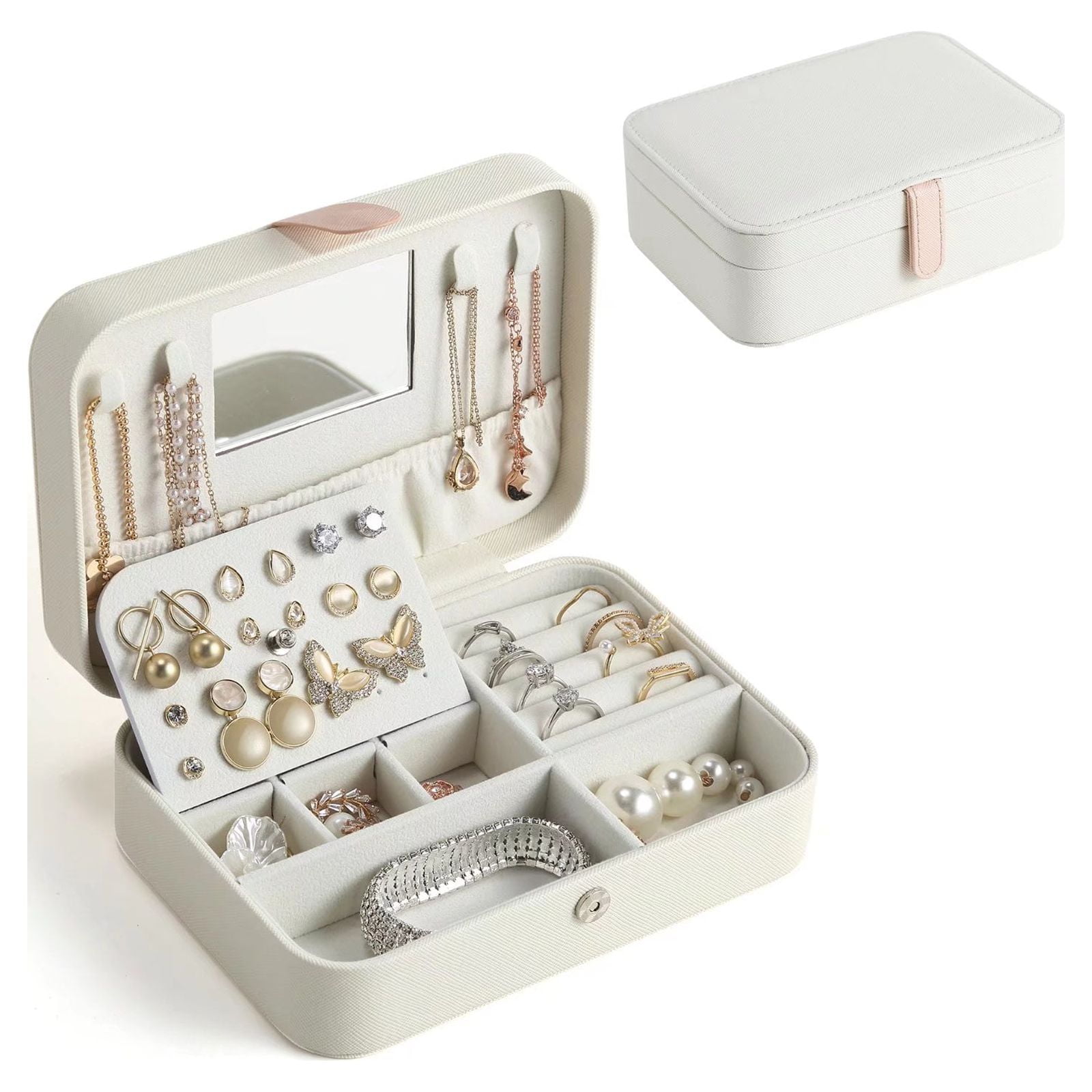 Casegrace 2-in-1 Large Jewelry Box with Mini Portable Organizer