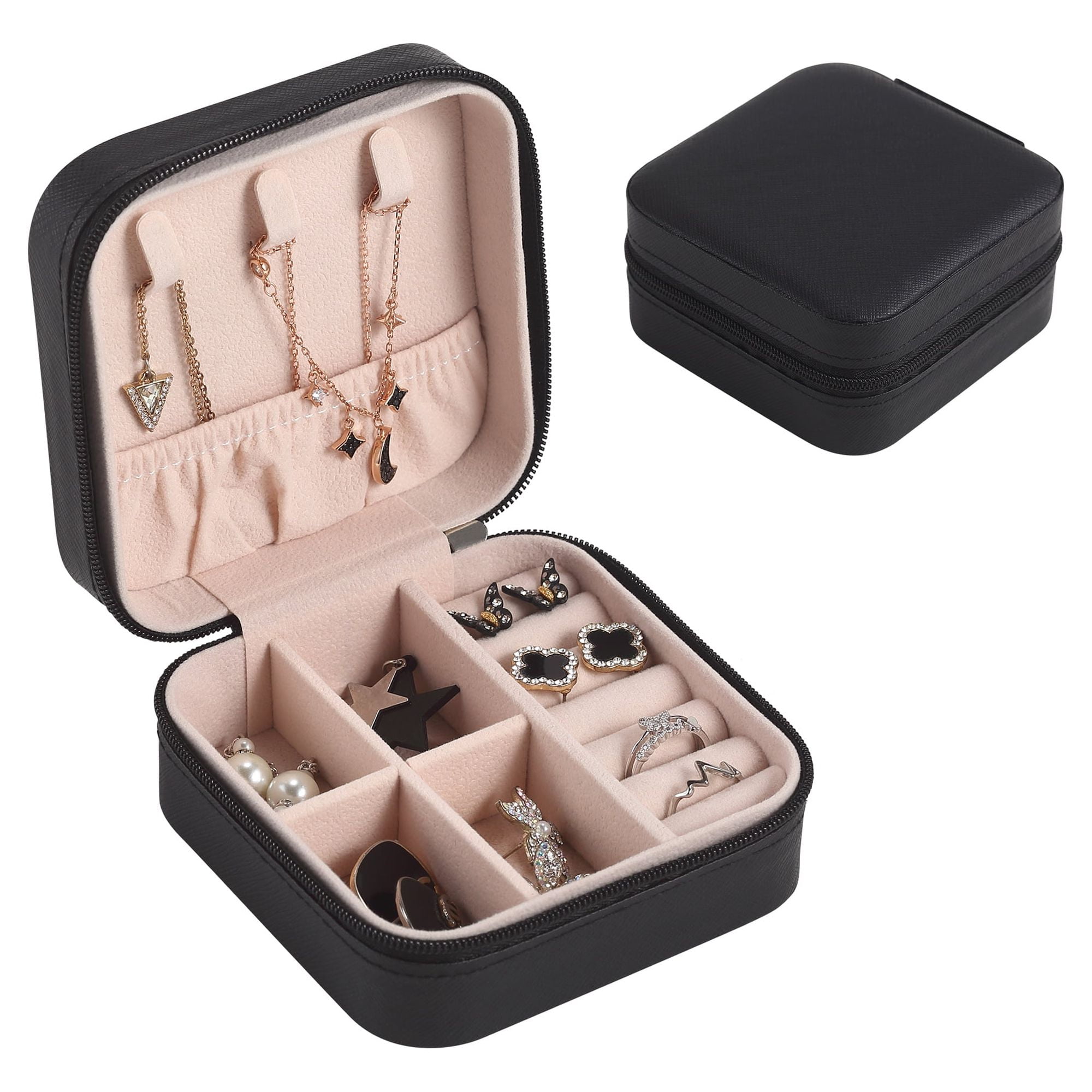 Casewin Mini Jewellery Travel Case,PU Leather Small Jewellery Organizer  Box,Portable Jewelry Display Storage Holder Boxes for Womens Ring Pendant