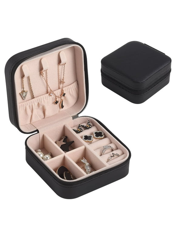Casegrace Mini Travel Jewelry Box for Women Girl Leather Gift Display Jewellery Case Earrings Ring Necklace Jewelry Storage Organizer