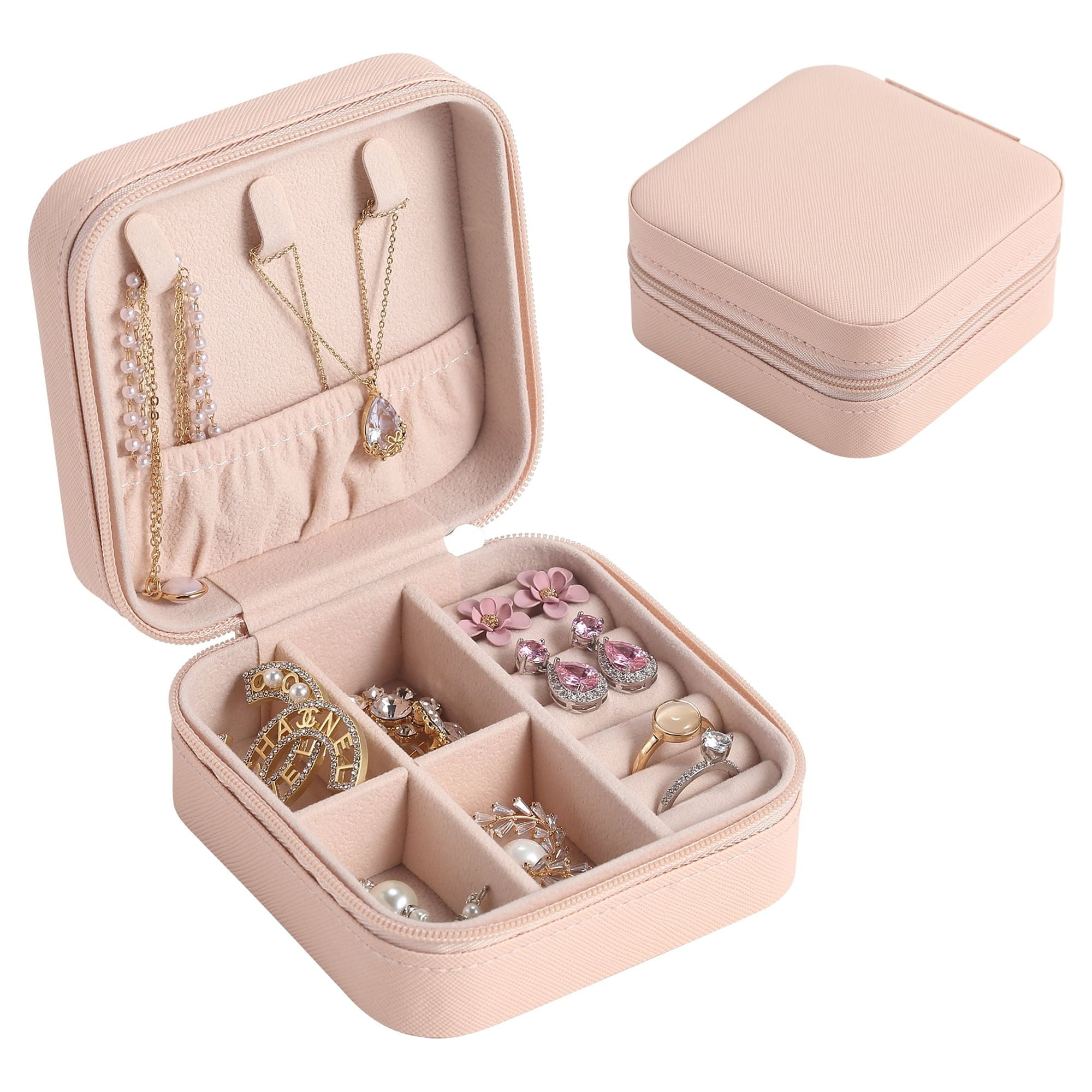 Travel Velvet Jewelry Box with Mirror, Mini Gifts Case for Women Girls,  Small Portable Organizer Boxes for Rings Earrings Necklaces Bracelets