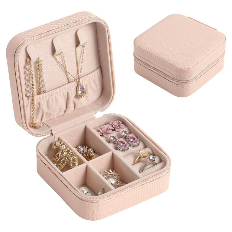 Leather Jewellery Organizer Box with Zipper, Ear Rings &  Necklace_Bracelets Holder