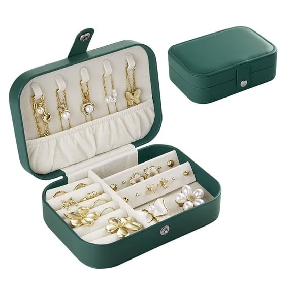 Casegrace Portable Jewelry Box With Snap Button Double-layered Organizer for Women Girls Elegant Leather Travel Display Case for Earrings Rings Necklaces