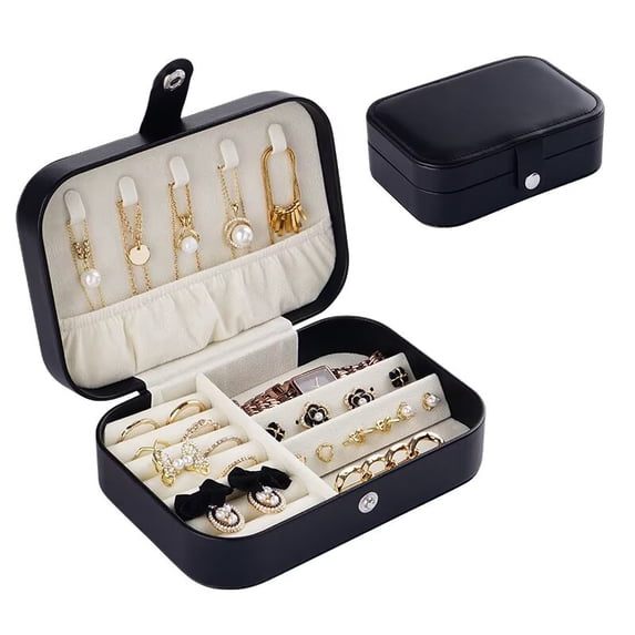 Casegrace Portable Jewelry Box With Snap Button Double-layered Organizer for Women Girls Elegant Leather Travel Display Case for Earrings Rings Necklaces