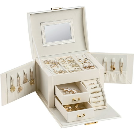 Casegrace Portable Jewelry Box Women Girls Leather Drawer Organizer Earrings Ring Necklace Storage Jewelry Case With Key